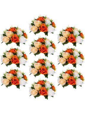 Vibrant Orange Silk Roses Ball - 10 Pcs Faux Flowers for Home Centerpiece Decor
